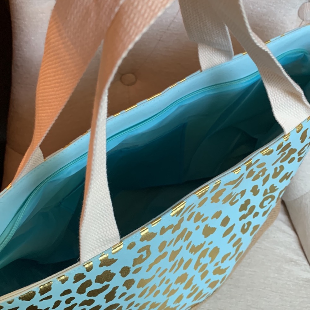 Cheetah Print Teal and Gold Burlap Tote new without tags - Picture 5 of 5
